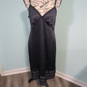 Sears Black Nylon Lace Insert Full Slip Womens 36 Made in USA sexy goth